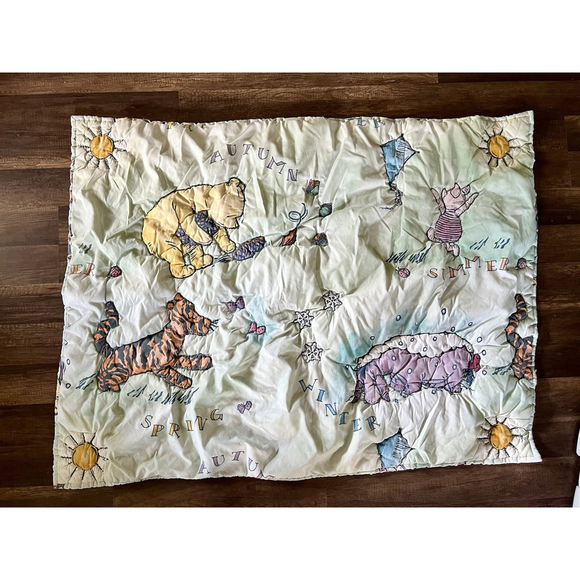 Vintage 1997 Winnie The Pooh Crib Blanket Disney Piglet Eeyore Tigger 48x37”